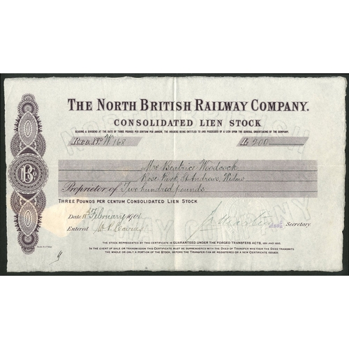 312 - Great Britain: North British Railway Company, Consolidated Lien stock, 190[1], #W168, scrollwork at ... 