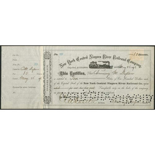 533 - U.S.A.: New York Central Niagara River Railroad Company, $100 shares, 187[96], #29, issued to and si... 