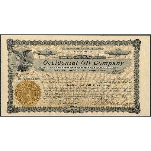 645 - U.S.A.: Occidental Oil Company, $1 shares, 190[4], #448, black with gold underprint and seal, Goes p... 