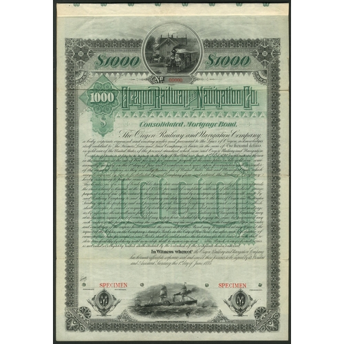 538 - U.S.A.: Oregon Railway and Navigation Company, Consolidated Mortgage Bond, Specimen, $1000, 1885, fr... 