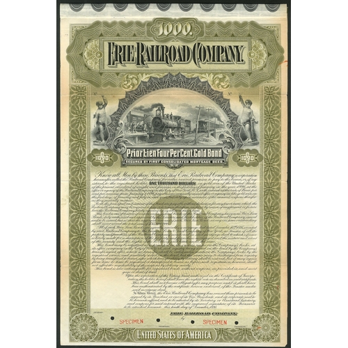 518 - U.S.A.: Erie Railroad Company, Prior Lien 4% Gold Loan, 1895, a specimen bond for $1000 from the ABN... 