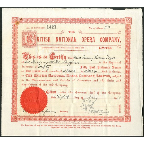 377 - Great Britain: British National Opera Company Limited, £1 preference shares, 19[22], #1421, re... 