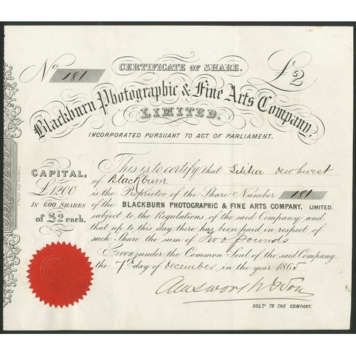 399 - Great Britain: Blackburn Photographic & Fine Arts Company Limited, £2 share, 186[5], #181,... 