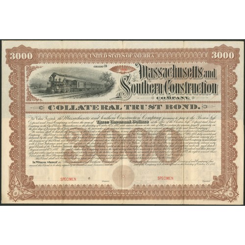 528 - U.S.A.: Massachusetts and Southern Construction Company, Collateral trust Bond, 1887, $3000, a speci... 