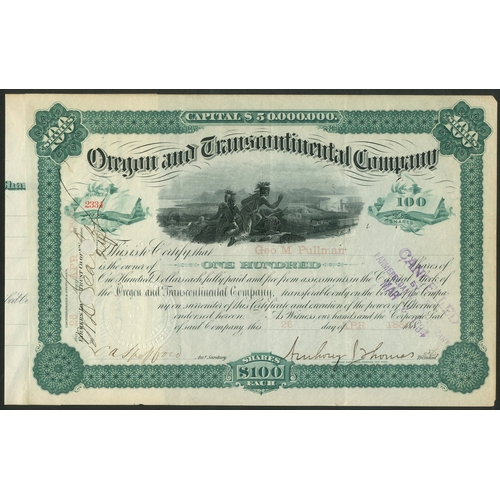 536 - ª U.S.A.: Oregon and Transcontinental Company, 100 shares of $100, 188[2], #2334, issued to and sign... 