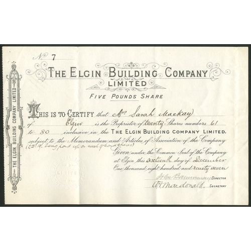 411 - Great Britain: Elgin Building Company Limited, £5 share, 18[97], #7, black. Registered in Edin... 