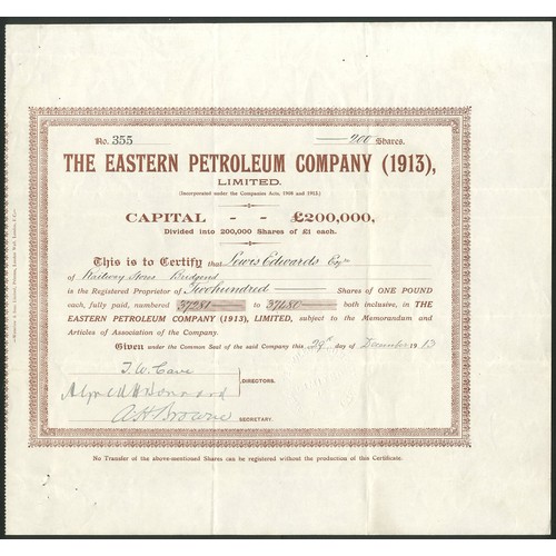 184 - Egypt: Eastern Petroleum Company (1913) Limited, £1 shares, 19[13], #355, brown, printed by Waterlow... 