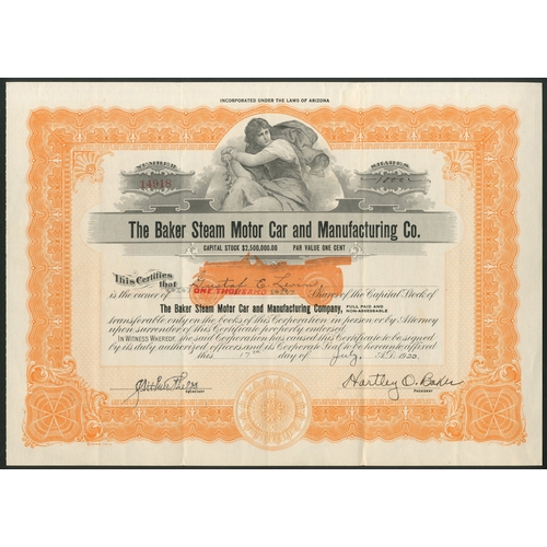 571 - U.S.A.: Baker Steam Motor Car and Manufacturing Company, 1 cent shares, 19[22], #14918, allegorical ... 