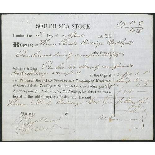 301 - Great Britain: South Sea Company, inscribed stock certificate, 18[52], black, grey paper. VF and sca... 