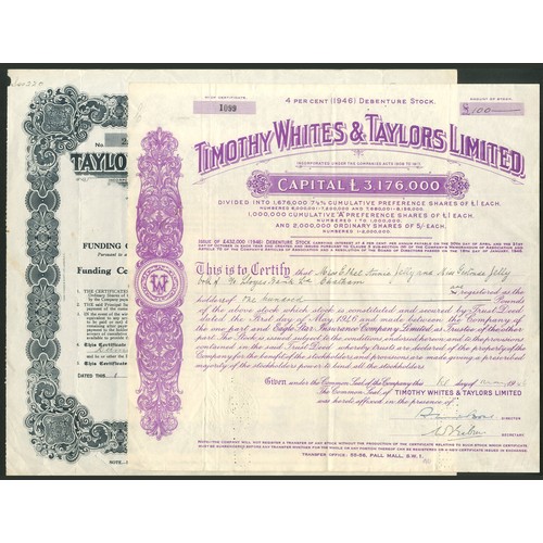 425 - Great Britain: Taylors (Cash Chemists) London Limited, Funding certificate for £[9 18s 9d], 19... 