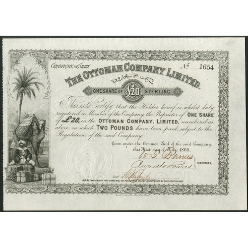 191 - Ottoman Empire: Ottoman Company Limited, one share of £20, 1865, #1654, lovely vignette of merchant ... 