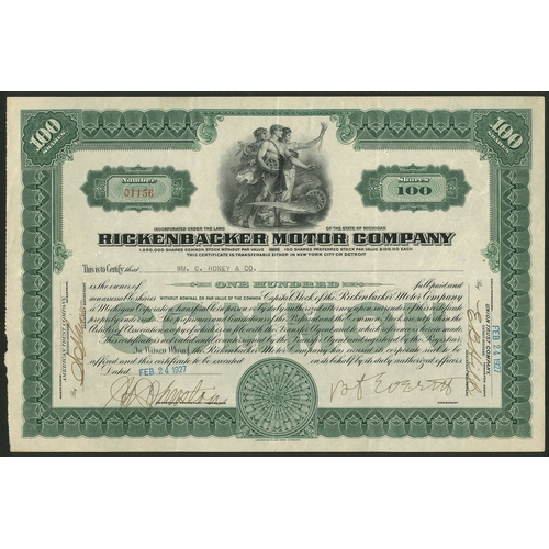 577 - U.S.A.: Rickenbacker Motor Company, 100 shares, common stock, [1927], #D1156, Detroit register, alle... 