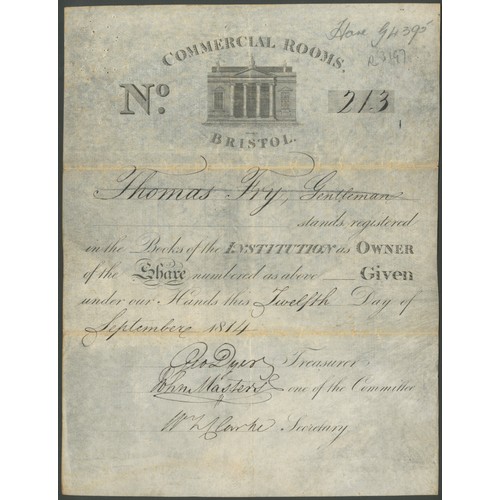 406 - Great Britain: Commercial Rooms, Bristol, share, 18[14], #213, vignette of porticoed building at top... 