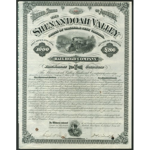 545 - U.S.A.: Shenandoah Valley Railroad Company, First Mortgage 7% Gold Bond, 1879, $1000, #196, steam tr... 