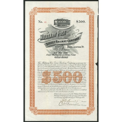 530 - U.S.A.: Military Post Street Railway Company of Burlington, Vermont, 6% First Mortgage Sinking Fund ... 