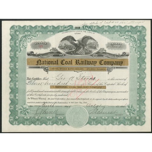 532 - U.S.A.: National Coal Railway Company, $10 shares, 19[24], #33, title overprinted on original Halper... 