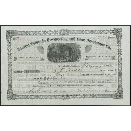 596 - U.S.A.: Central Colorado Prospecting and Mine Developing Company, $20 shares, 188[0], #298, miners u... 