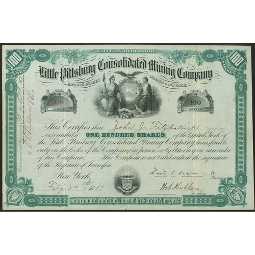 621 - U.S.A.: Little Pittsburg Consolidated Mining Company, 100 shares of $100, 18[81], #4301, green. Inco... 