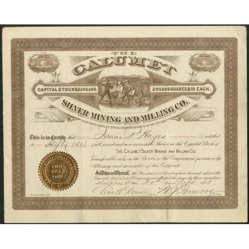 589 - U.S.A.: Calumet Silver Mining and Milling Company, $10 shares, 188[8], #48, miners underground, brow... 