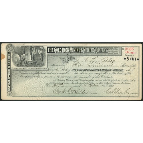 607 - U.S.A.: Gold Rock Mining & Milling Company, $1 shares, 189[1], #3935, small format piece with mi... 