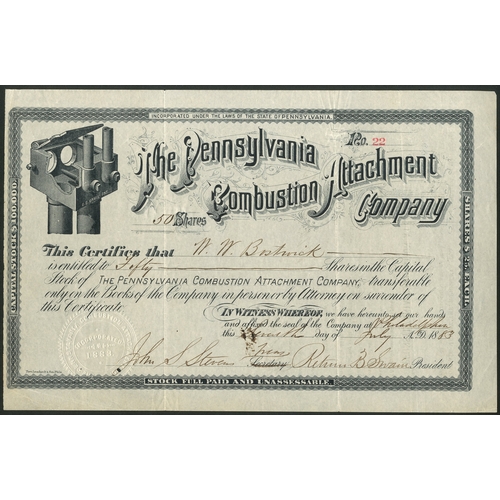 667 - U.S.A.: Pennsylvania Combustion Attachment Company, $25 shares, 18[83], #22, vignette of attachment ... 