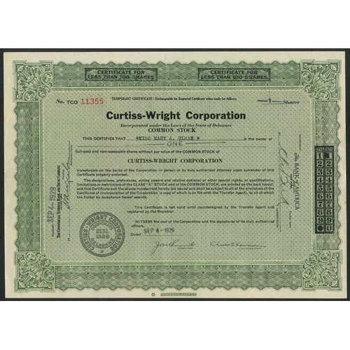 567 - U.S.A.: Curtiss-Wright Corporation, DE, 100 shares common stock, [1933], #D15178, allegorical female... 