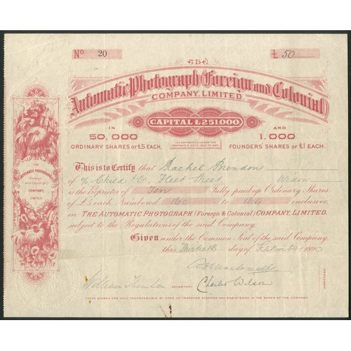 397 - Great Britain: Automatic Photograph (Foreign and Colonial) Company Limited, £5 ordinary shares... 