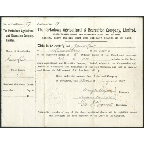 430 - Ireland: Portadown Agricultural & Recreation Company Limited, £1 shares, 19[06], #87, blac... 