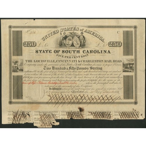 527 - U.S.A.: Louisville, Cincinnati & Charleston Rail Road Co., 5% Loan, 1838, bond for £250, letter ... 