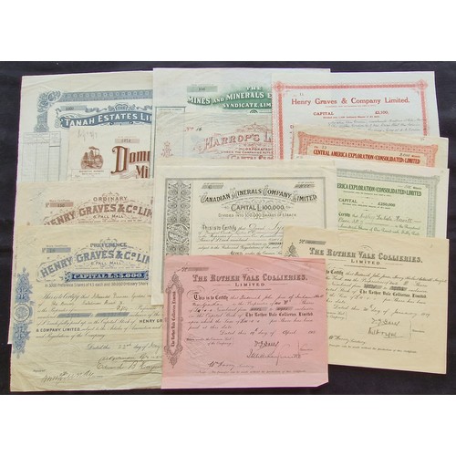 2 - A collection of 14 certificates including Rother Vale Collieries Ltd., 1918 or 19 (4 examples); Cana... 