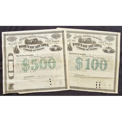 551 - U.S.A.: Town of Arcadia, Wayne County, New York, 7% Loan in aid of Railroads, 1870, pair of bonds fo... 