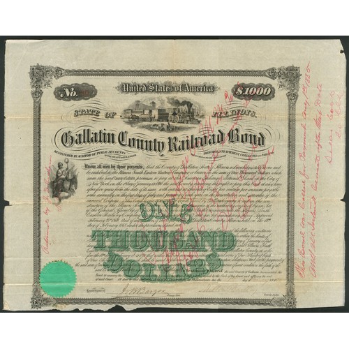 523 - U.S.A.: Illinois South Eastern Railway Company. 8% Loan, issued by Gallatin County, Illinois in aid ... 