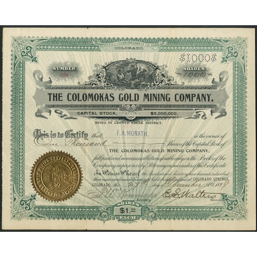 602 - U.S.A.: Colomokas Gold Mining Company (CO), $1 shares, Colorado Springs 189[9], #834, miners undergr... 