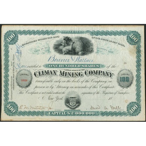 600 - U.S.A.: Climax Mining Company (NY), 100 shares of $100, New York 18[80], #4049, sheep with lambs top... 