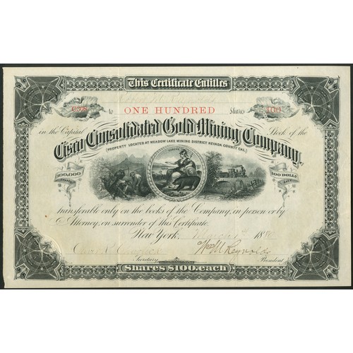 598 - U.S.A.: Cisco Consolidated Gold Mining Company, 100 shares of $100, New York 18[80], #C308, seated f... 