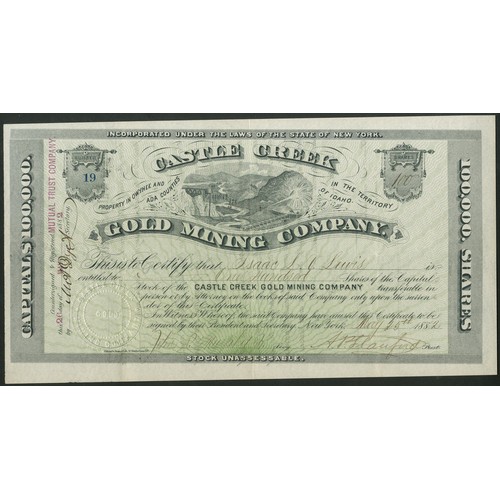 591 - U.S.A.: Castle Creek Gold Mining Company (NY), $1 shares, 188[2], #19, attractive vignette of hydrau... 