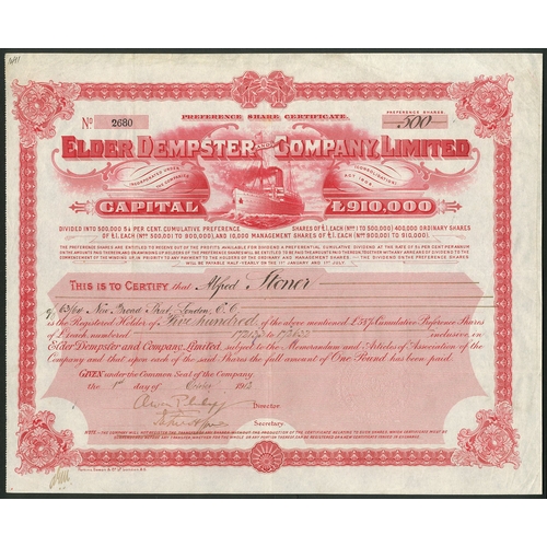 324 - Great Britain: Elder Dempster and Company Ltd., £1 preference shares, 19[12], #2680, signed by Owen ... 