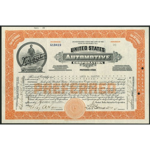 582 - U.S.A.: United States Automotive Corporation, Delaware, pair of certificates for less than 100 share... 