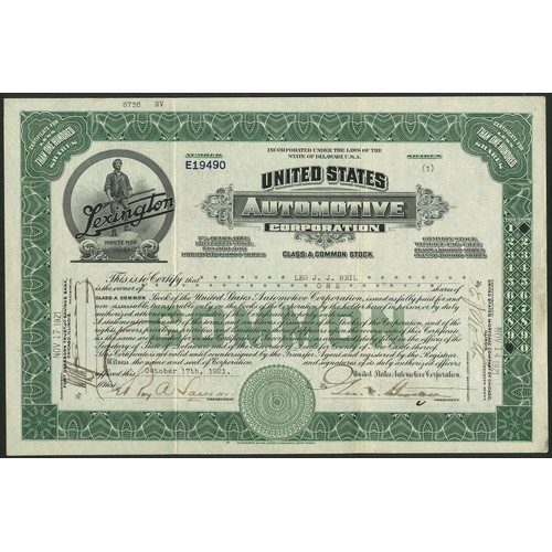 582 - U.S.A.: United States Automotive Corporation, Delaware, pair of certificates for less than 100 share... 