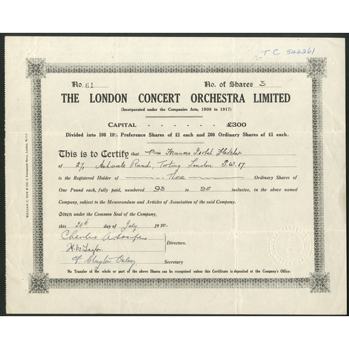 386 - Great Britain: London Concert Orchestra Limited, £1 ordinary shares, 19[30], #61, black. A 192... 