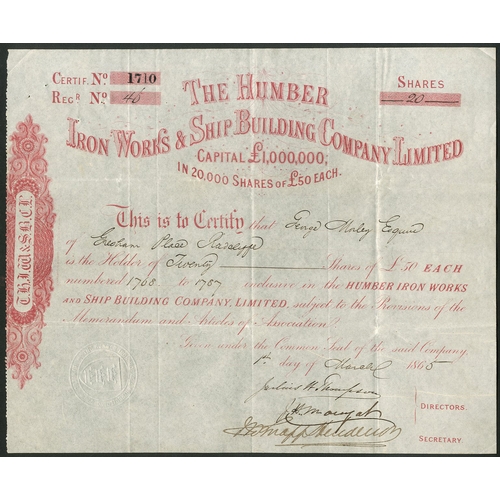 327 - Great Britain: Humber Iron Works & Ship Building Company Limited, £50 shares, 186[5], #171... 