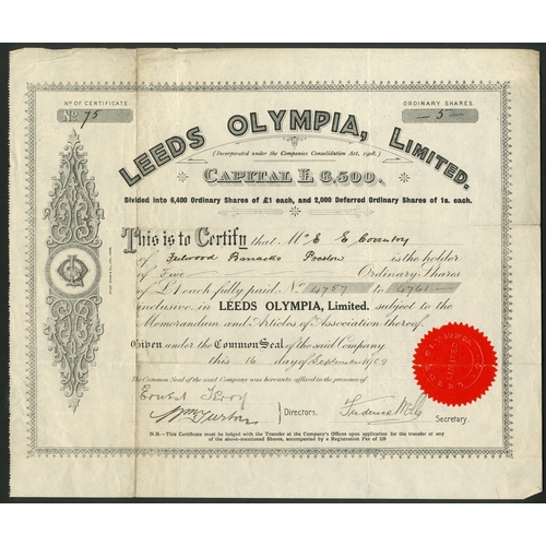 383 - Great Britain: Leeds Olympia Limited, £1 ordinary shares, 19[09], #75, black, red seal. Regist... 