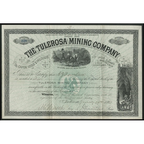 639 - U.S.A.: Tulerosa Mining Company, $100 shares, Tulerosa 188[3], #220, miners at work above ground in ... 