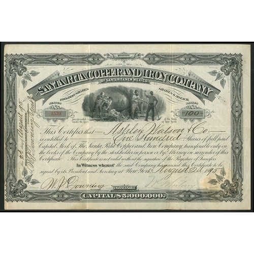 637 - U.S.A.: Santa Rita Copper and Iron Co. (NM), $50 shares, New York 188[95], #1570, mine workers in sh... 