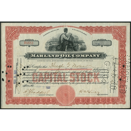 644 - ª U.S.A.: Marland Oil Co. (DE), less than 100 shares capital stock, 1921, #04663, male figure at top... 