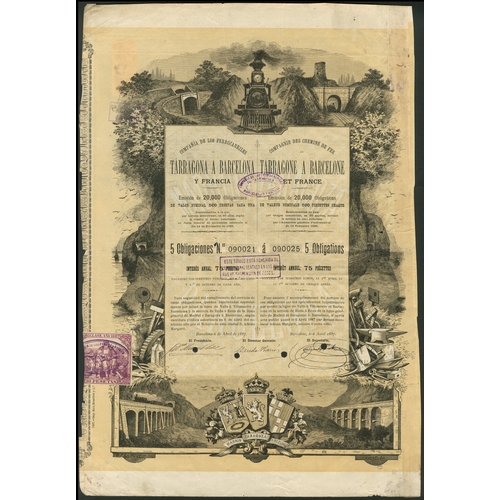 300 - Spain: A group of Railway and Tramway certificates from Catalonia. Includes Ferrocarriles de Tarrago... 