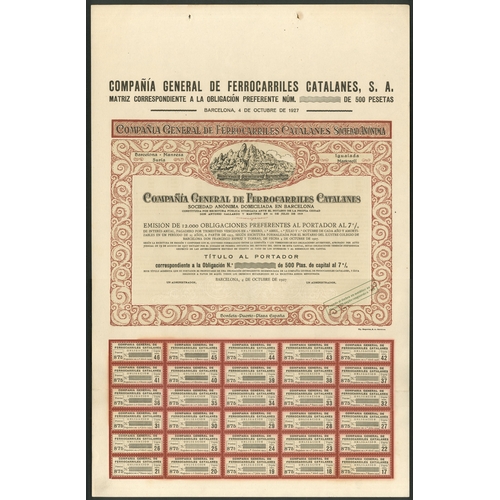 315 - Spain: Compañia General de Ferrocarriles Catalanes, a good series of bonds comprising 500 pesetas, 1... 