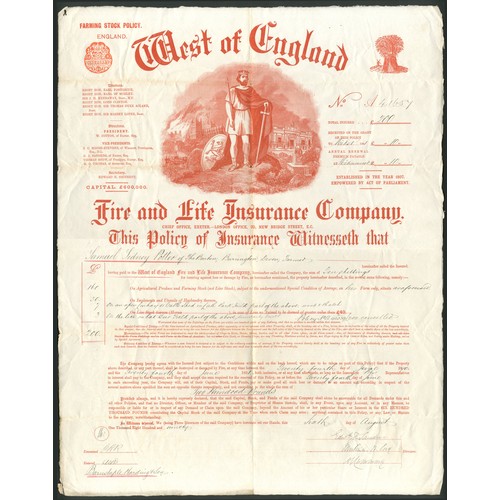 478 - ** Great Britain: West of England Fire and Life Insurance Company, farming stock policy, 18[90], sig... 