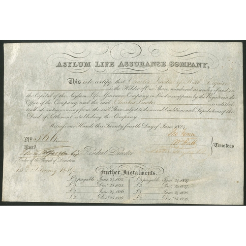 470 - Great Britain: Asylum Life Assurance Company, one share, [1839], #566, black printing, on vellum. Fo... 