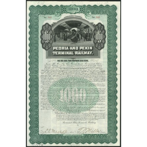 691 - U.S.A.: Peoria and Pekin Terminal Railway, 5% First Mortgage Gold Bond, $1000, 1900, #542, large for... 